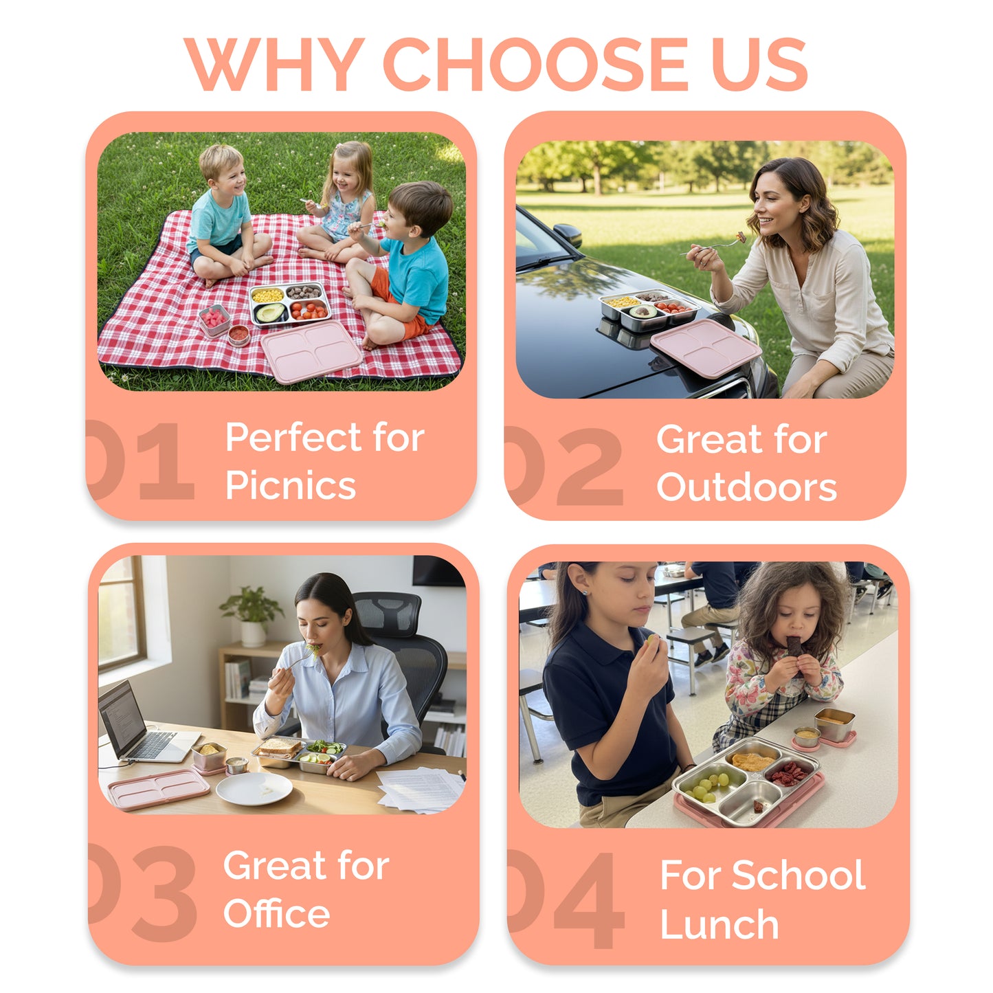 Stainless Steel Lunch Box for Kids - Pink