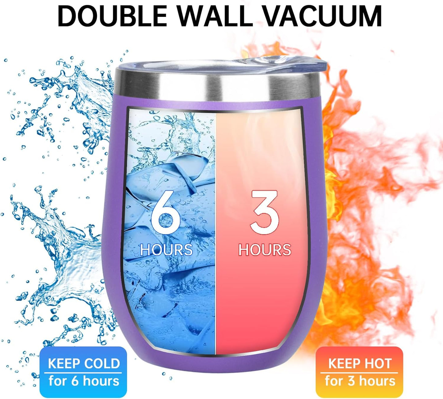 12 Oz Insulated Wine Tumbler with Lid | Stainless Steel Wine Glass/Coffee Mug | Set of 6