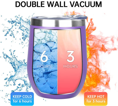 12 Oz Insulated Wine Tumbler with Lid | Stainless Steel Wine Glass/Coffee Mug | Set of 6