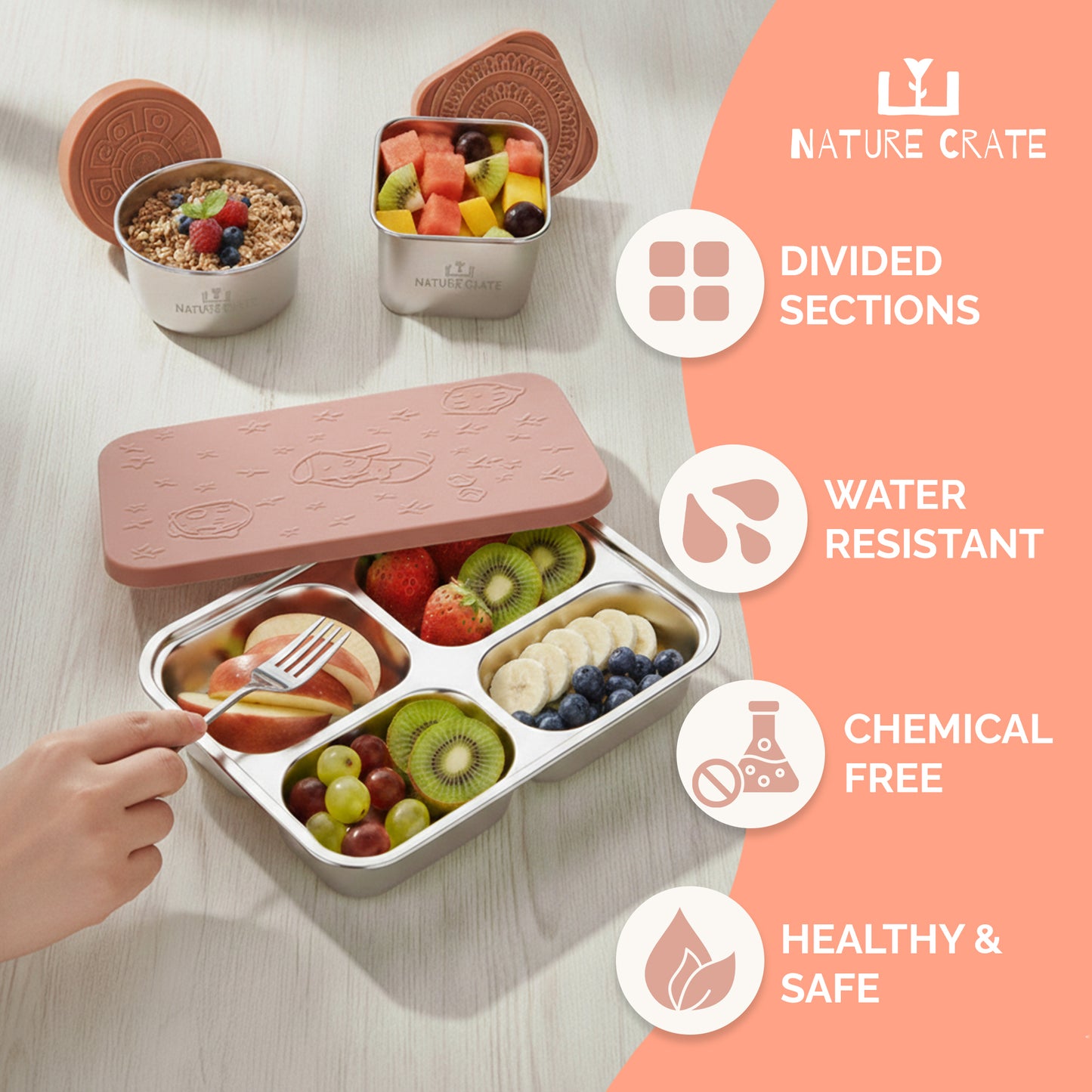Stainless Steel Lunch Box for Kids - Pink