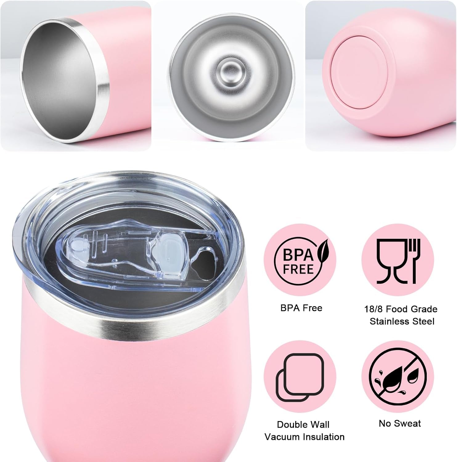 12 Oz Insulated Wine Tumbler with Lid | Stainless Steel Wine Glass/Coffee Mug | Set of 6