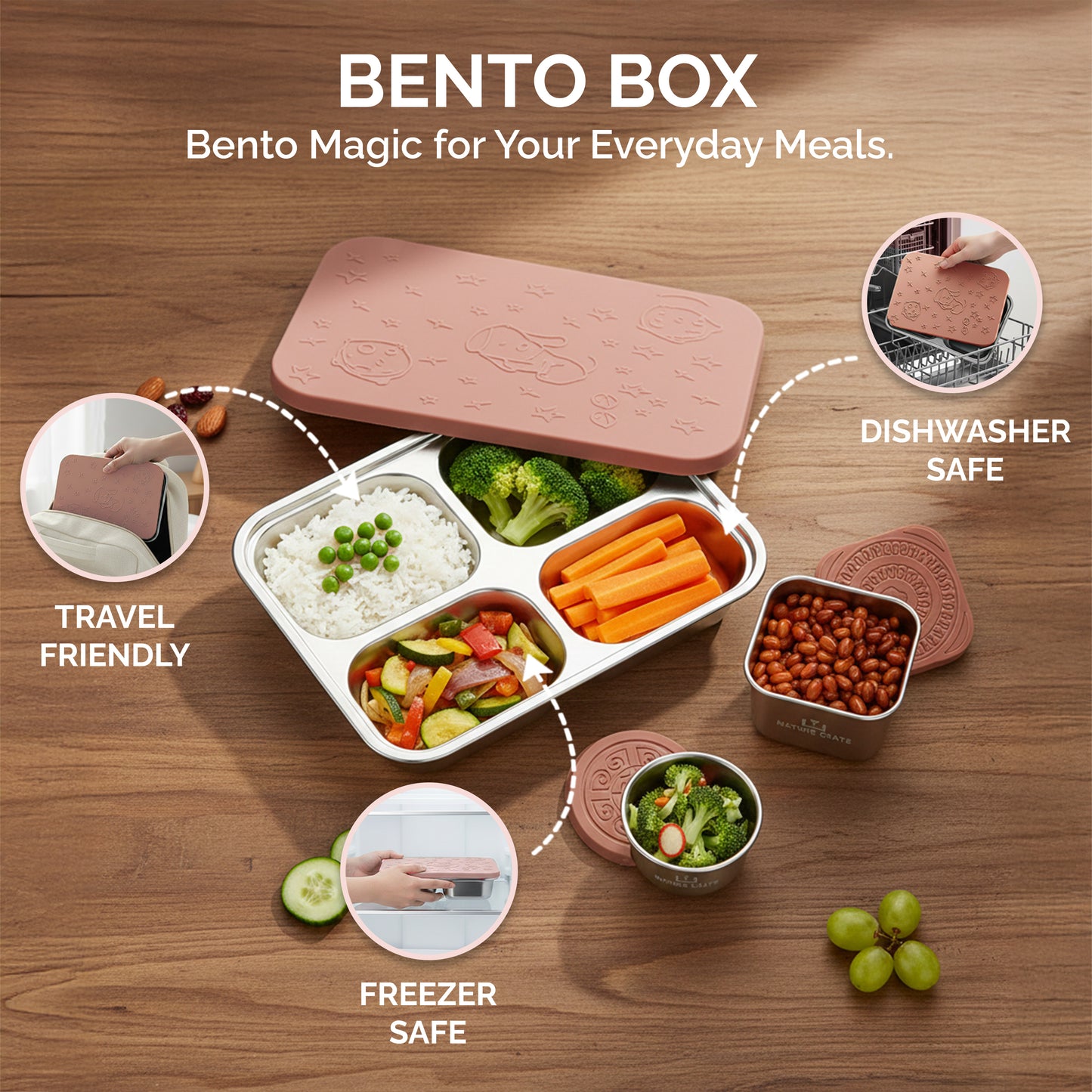 Stainless Steel Lunch Box for Kids - Pink