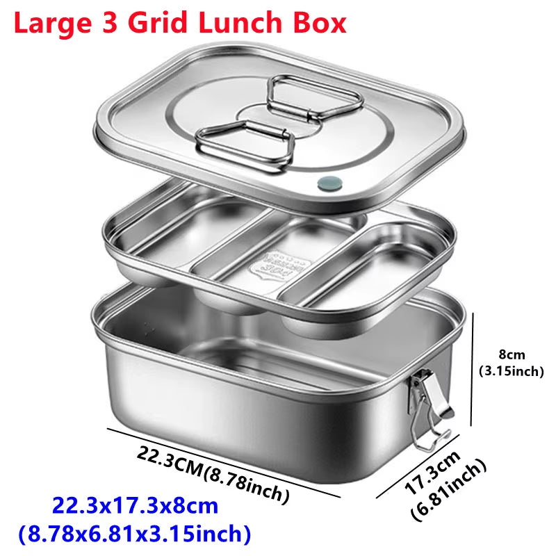 Stainless Steel Bento Box for Kids or Adults | Single or Double Layer with Large Capacity