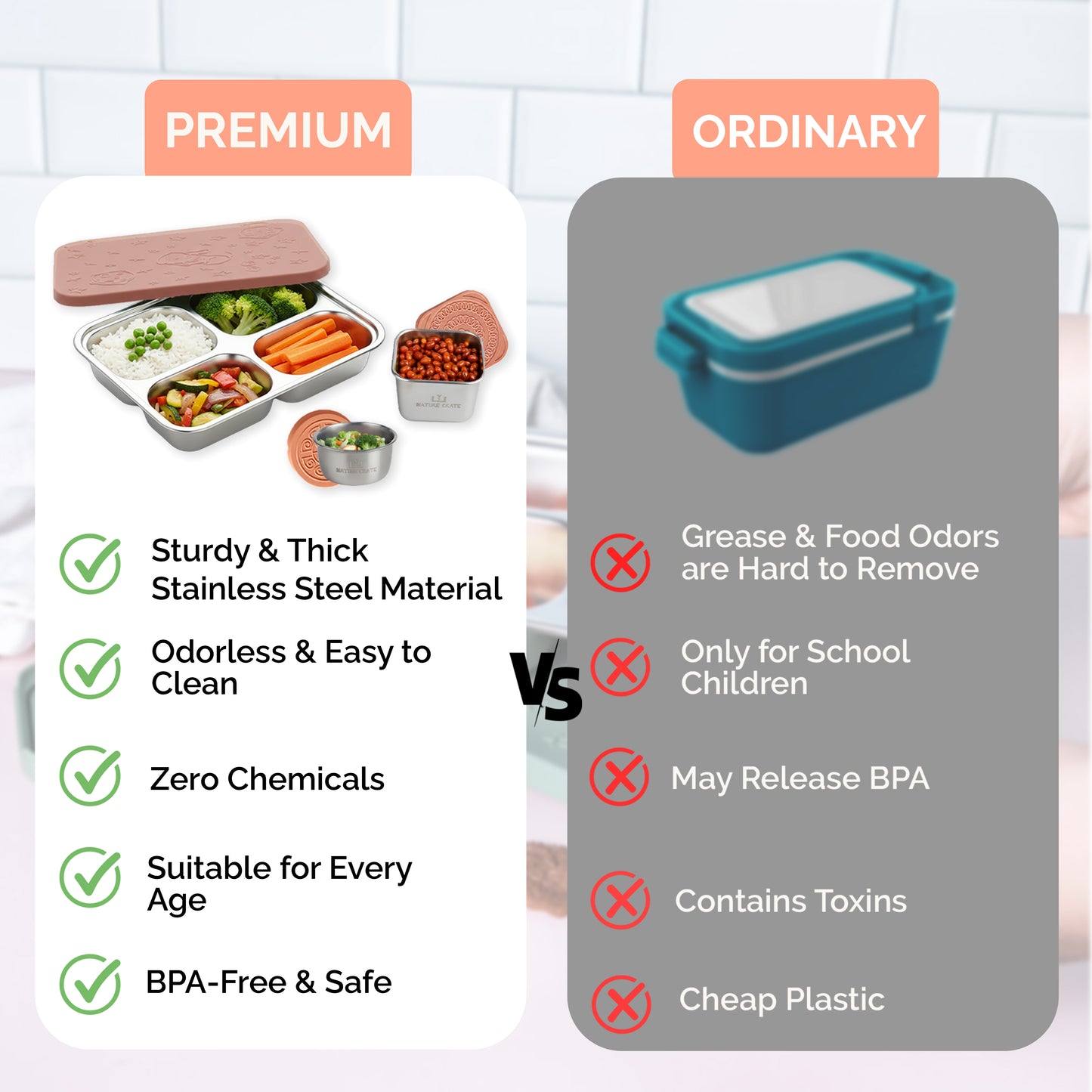 Stainless Steel Lunch Box for Kids - Pink