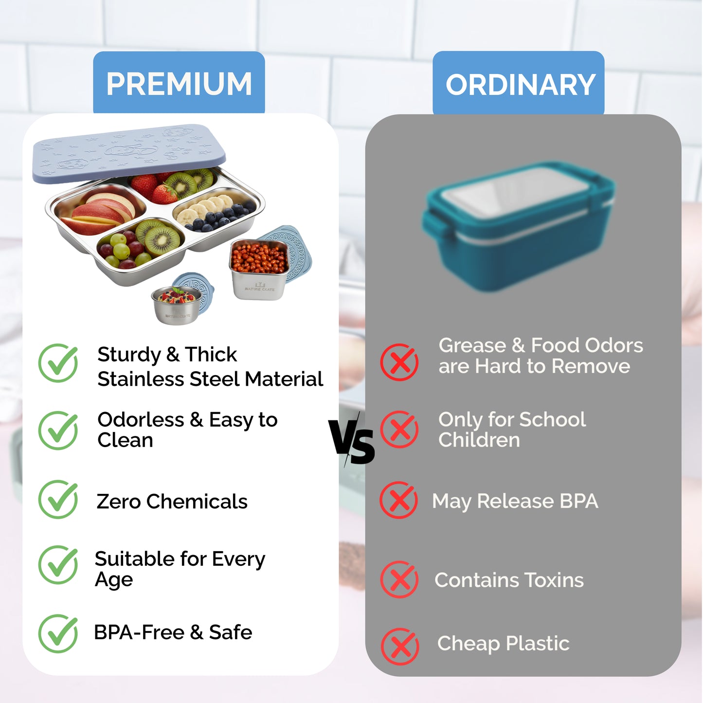 Stainless Steel Lunch Box for Kids - Periwinkle