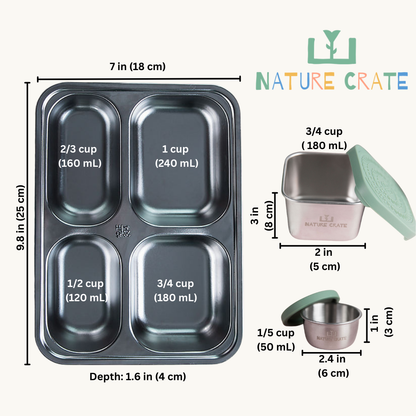 Nature Crate Stainless Steel Lunch Box Set (Bento Box + 2 Snack Containers)