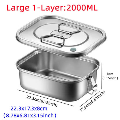 Stainless Steel Bento Box for Kids or Adults | Single or Double Layer with Large Capacity