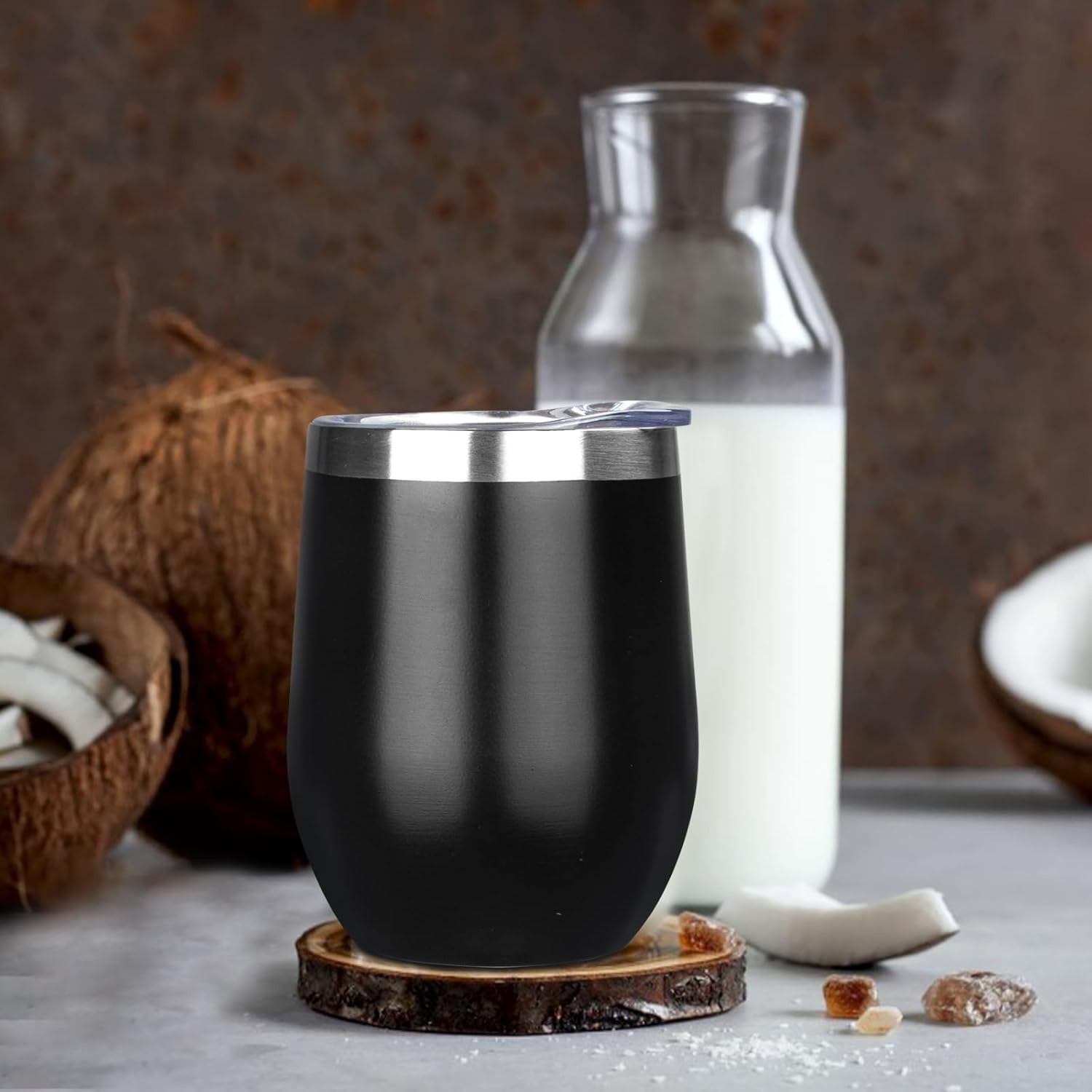 12 Oz Insulated Wine Tumbler with Lid | Stainless Steel Wine Glass/Coffee Mug | Set of 6