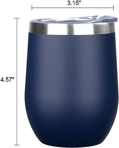 12 Oz Insulated Wine Tumbler with Lid | Stainless Steel Wine Glass/Coffee Mug | Set of 6